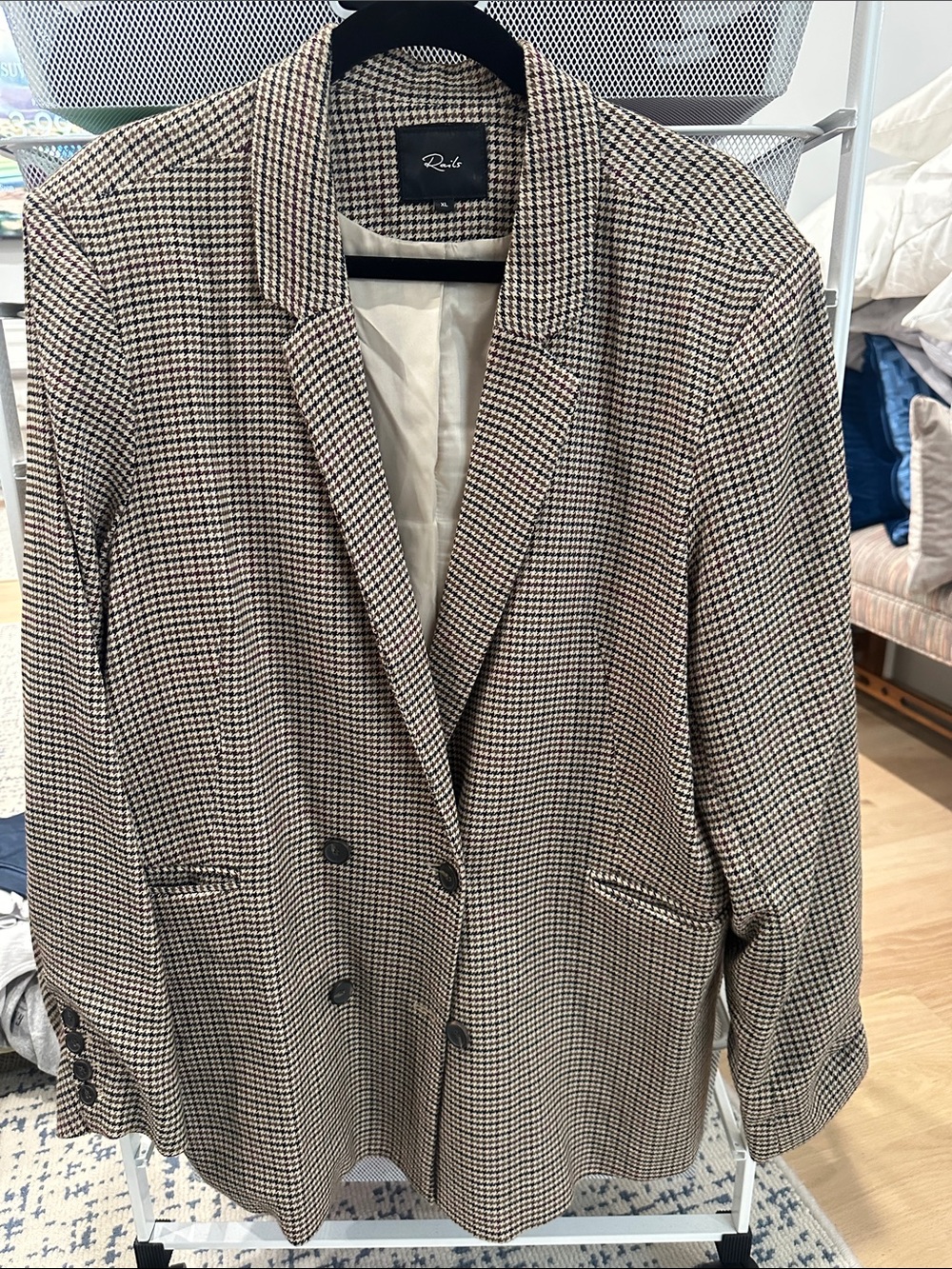 Rails Houndstooth Double-Breasted Blazer - Brown/Black/Cream